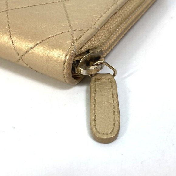 CHANEL CC Mark CC Matelasse Quilted Zip Around Long Wallet Calfskin Gold - Picture 3 of 16